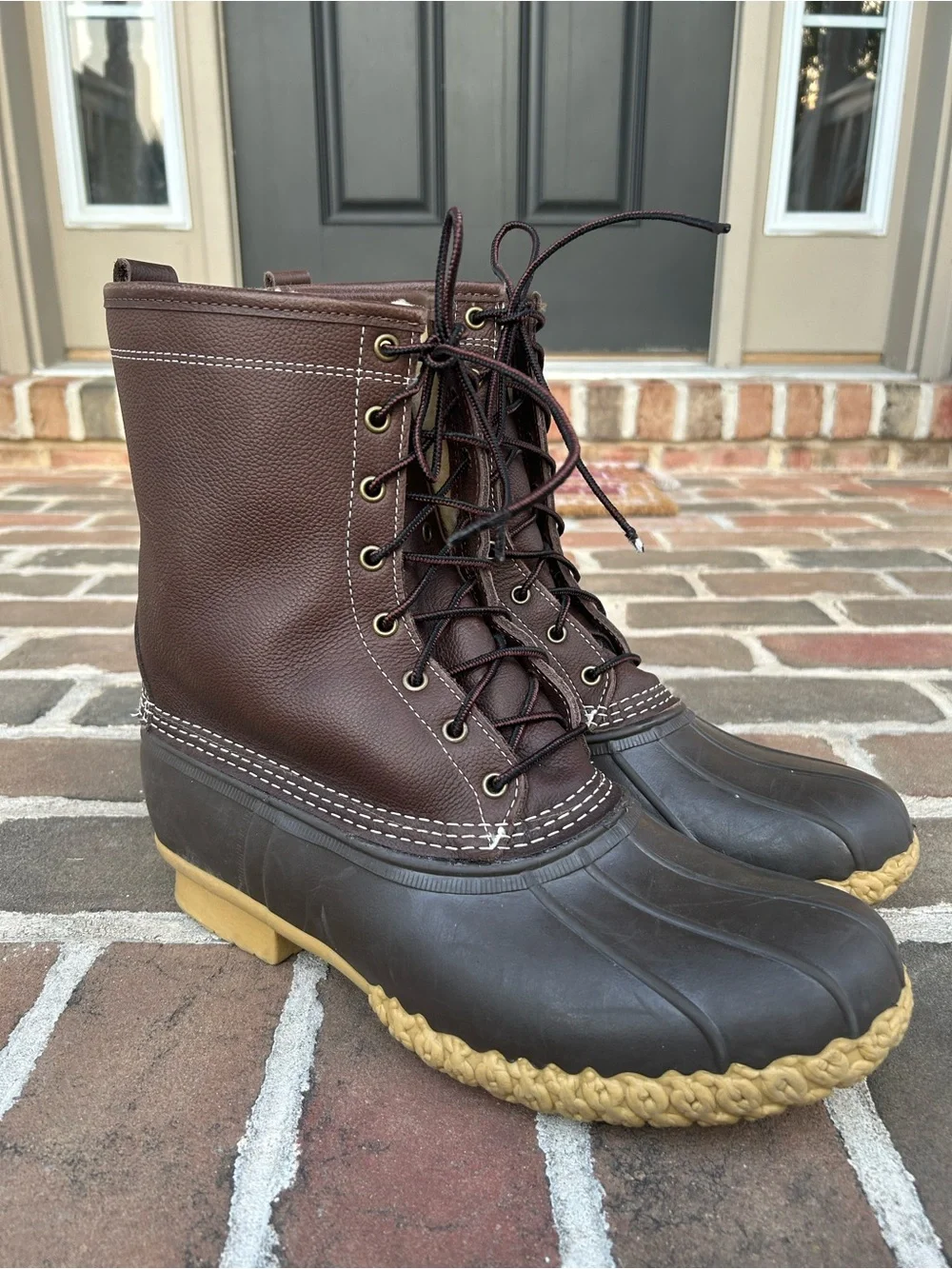 LL Bean 10” Brown Leather Lace-Up Duck Boots Shearling Lined Mens 13 Wide